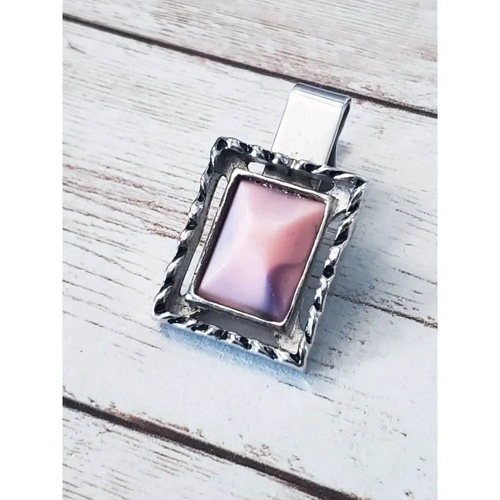 Vintage Tie Clip - Silver Tone with Pink Stone